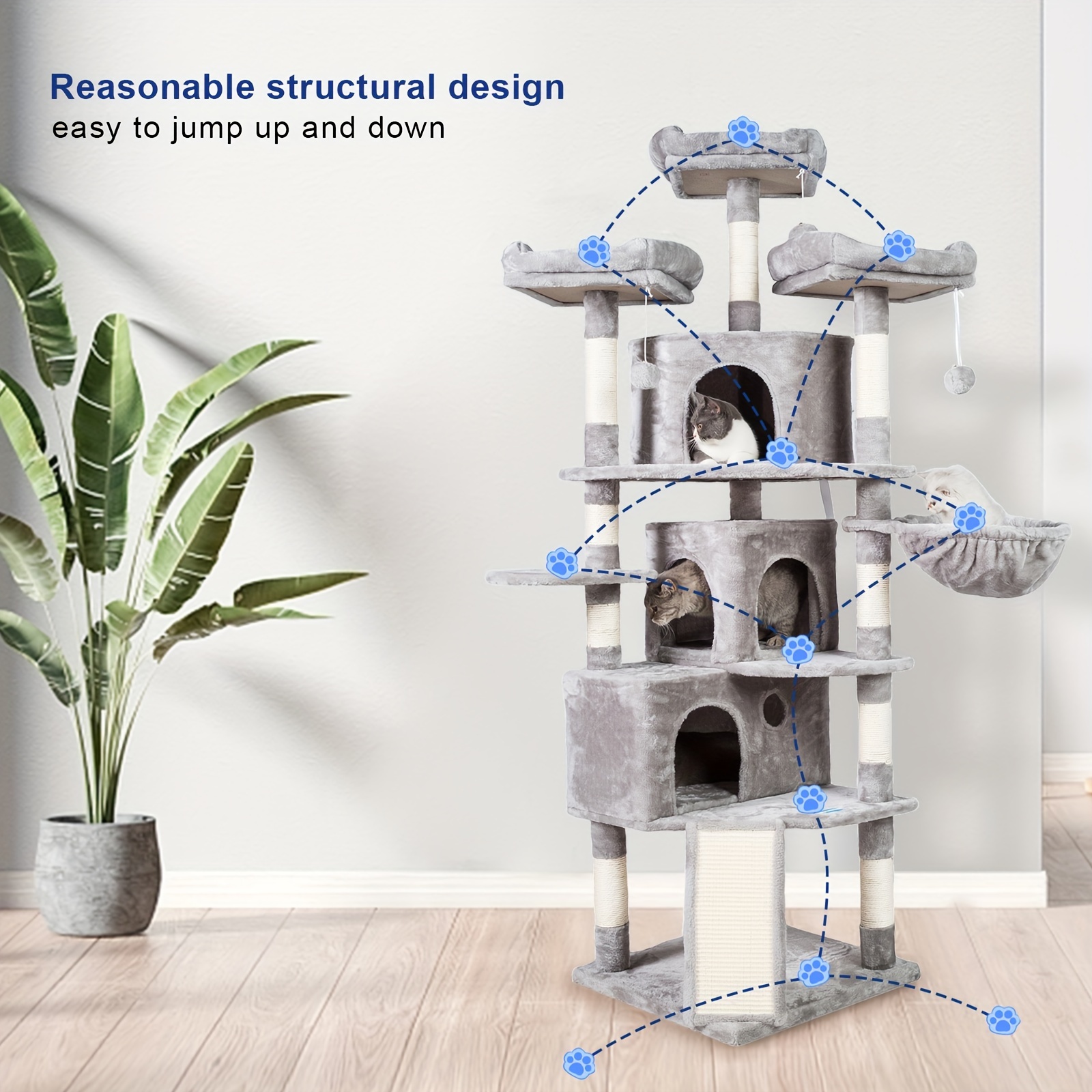 

Hey-brother Xl Cat Tree, 73.4 Inch Cat Tower With 3 Caves, 3 Cozy Perches, Scratching Posts, Board, Activity Center Stable For Kitten/big Cat Light Gray