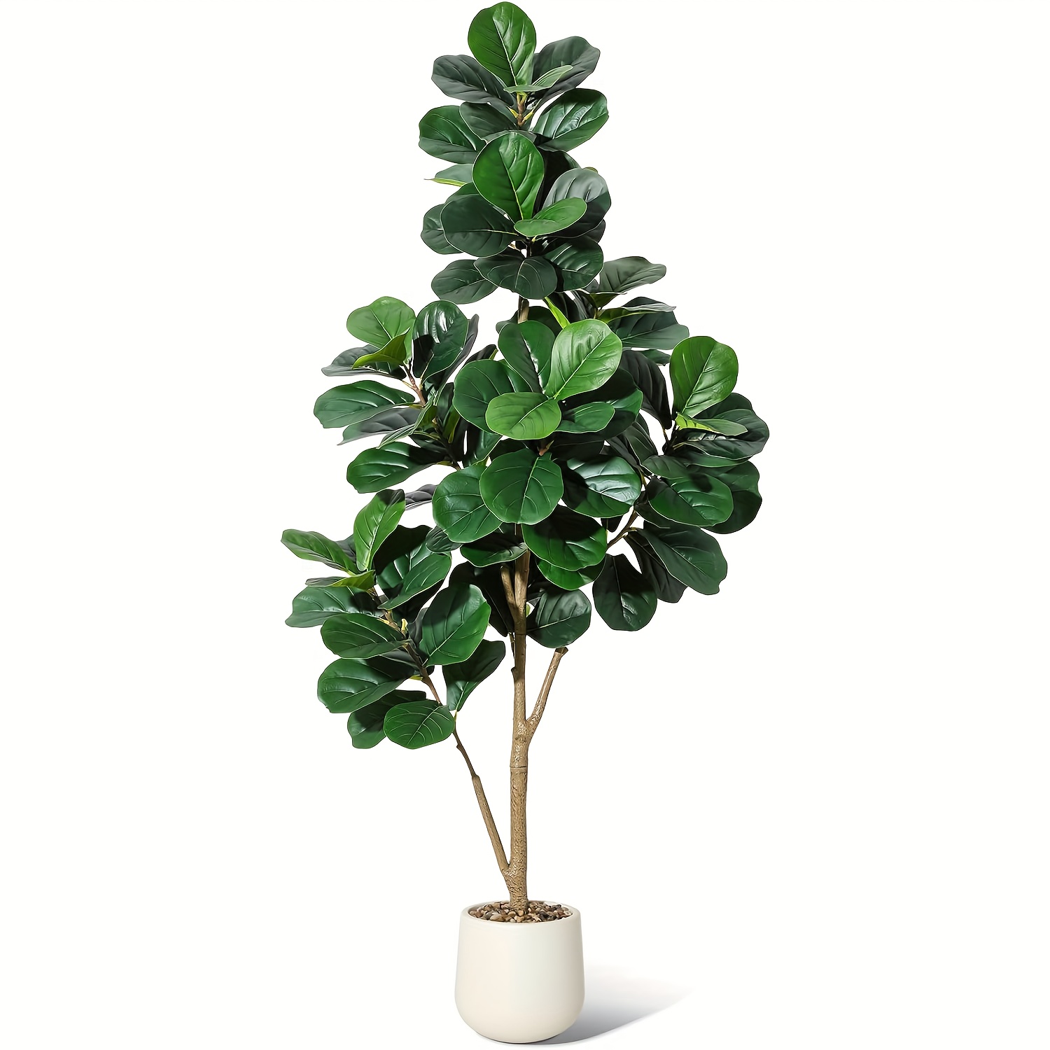 TEMU 120/150/180/210cm Fiddle Leaf Artificial With Leaves - Realistic Lyrata Trees In Grey Planter Pot, Indoor Fake Floor Plants For Home Office