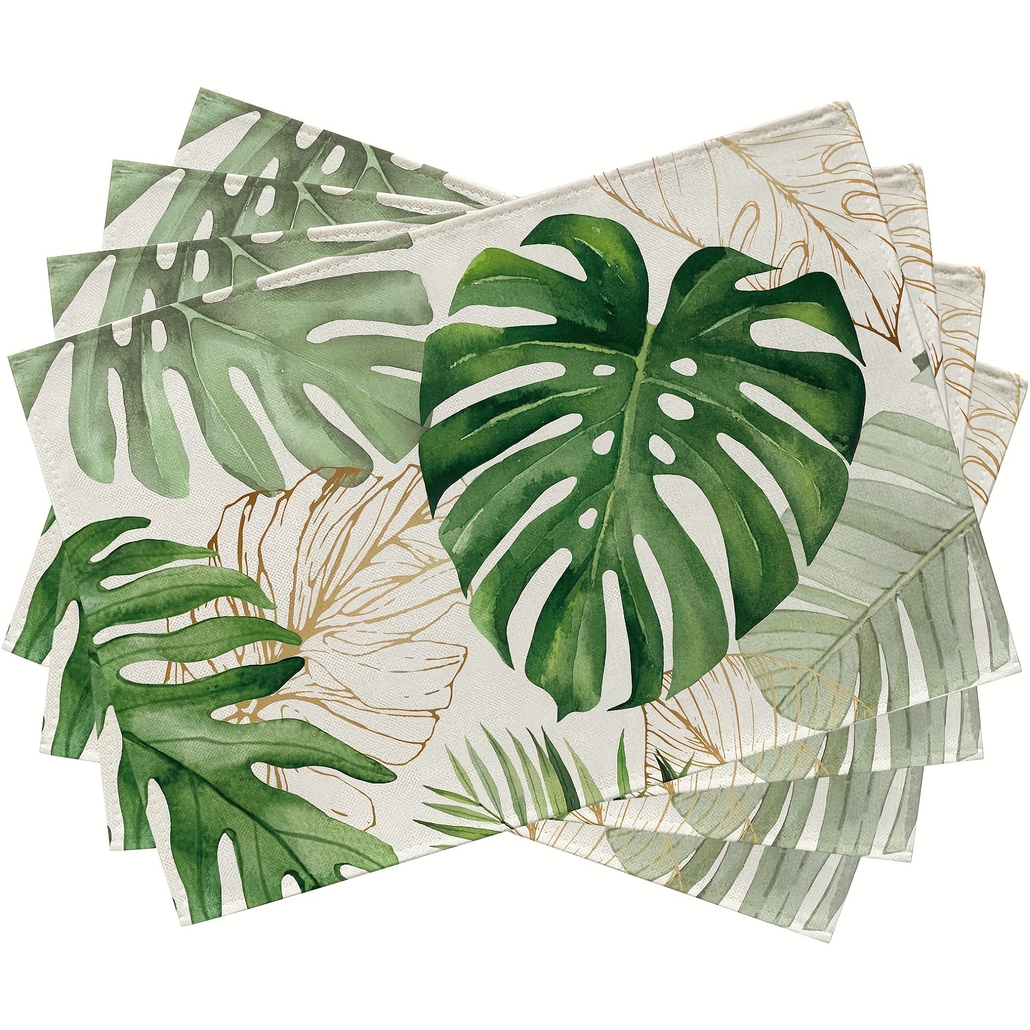 

Tropical Monstera Leaf Placemats Set Of 4, Woven Polyester Table Mats, Machine Washable, Durable Rectangle Dining Decor, Greenery Palm Leaf Design For Home And Kitchen Decoration, 12x18 Inches