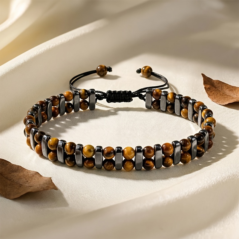 TEMU Bracciale da a con perline di occhio di tigre ed ematite, bracciale regolabile in intrecciata, regalo per lui, regalo per del pap� e compleanno