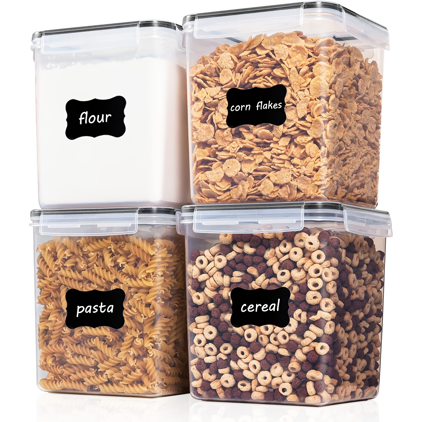 4pcs Food Storage Container Set, Plastic Airtight Containers For Flour, Sugar, Baking Supplies, With Marker Pen And Labels