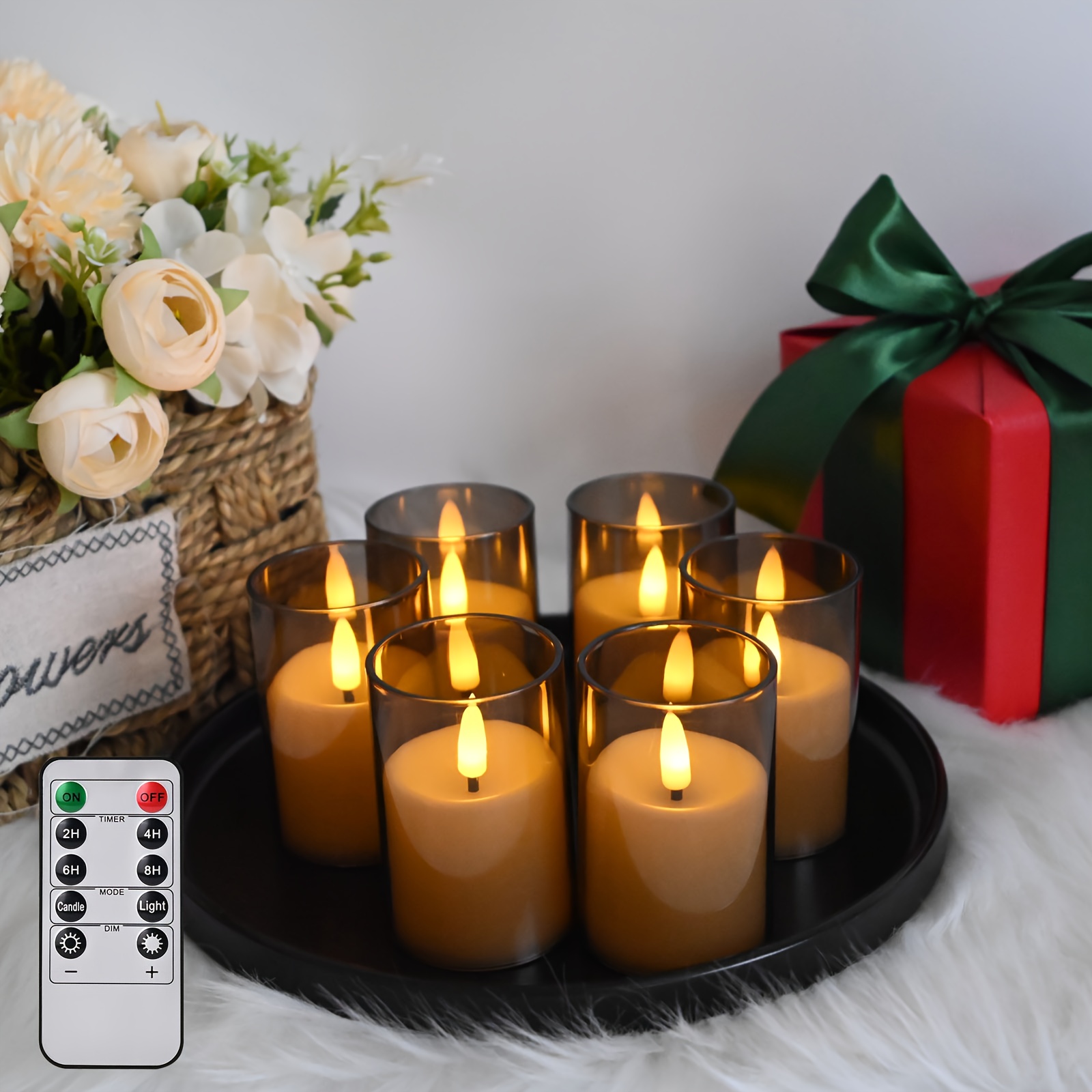 E-shop Flackernde realistische flammenlose Kerzen mit Fernbedienung Timer für Valentinstag Tischdekoration, Hochzeitszentrum, batteriebetriebene