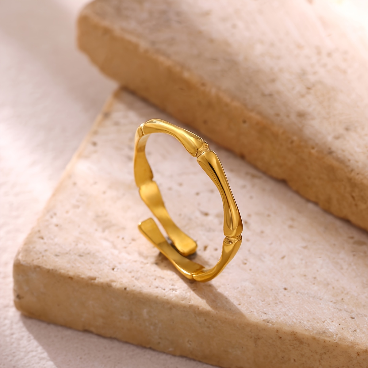 Women's Stainless Steel Bamboo Joint Opening Easy Ring, Golden Color