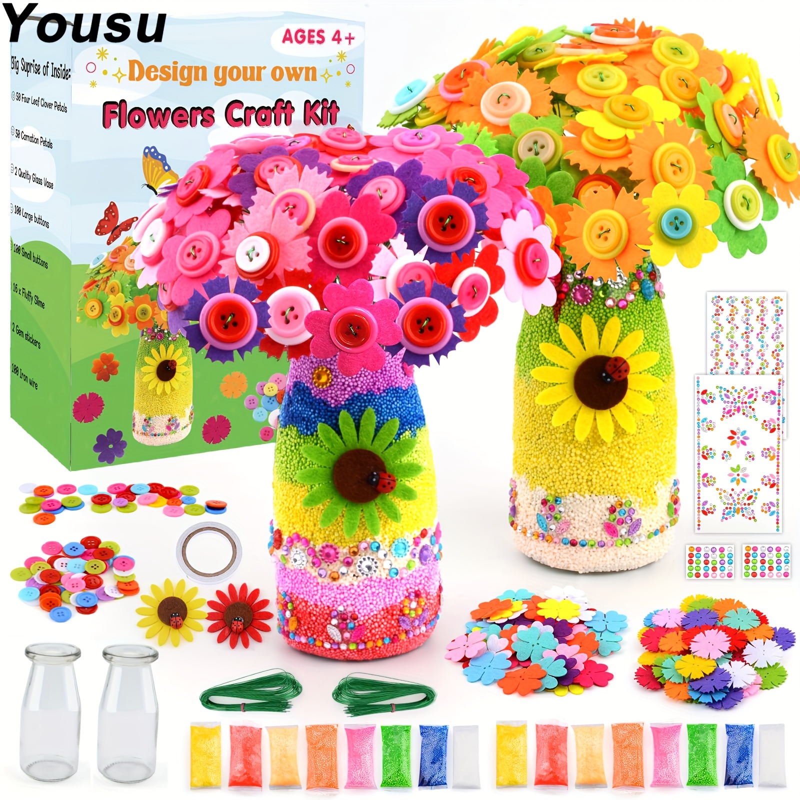 

Yousu Arts And Crafts For Girls Ages 6-12 Make Your Own Flower Bouquet With Buttons And Felt Flowers, Diy Activity Supplies Vase Art And Craft Kits Birthday Gifts For Girls 6 7 8 9 10 11 12 Year Old