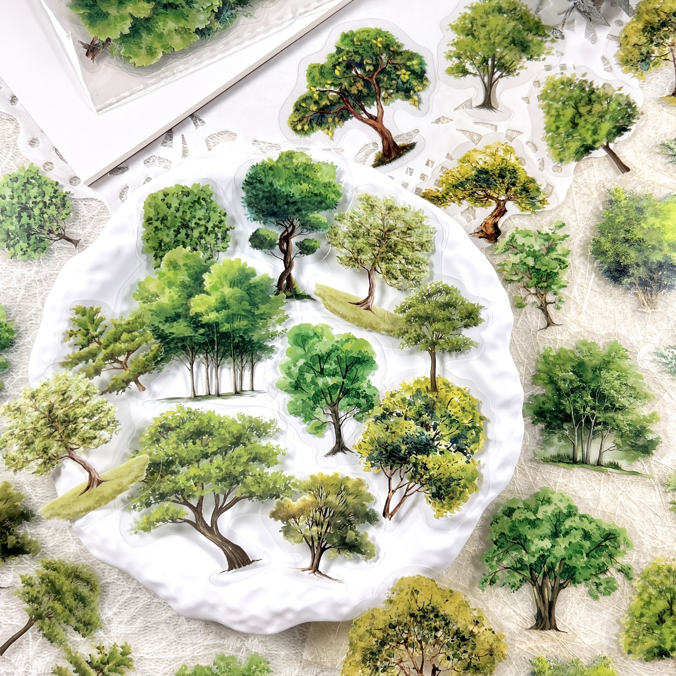 Image of A Pack Of 40 Sheets Of Vintage Colored Trees For Diy Journaling, Decorative Collage, Scrapbooking, And Album Background Materials, Pet Stickers