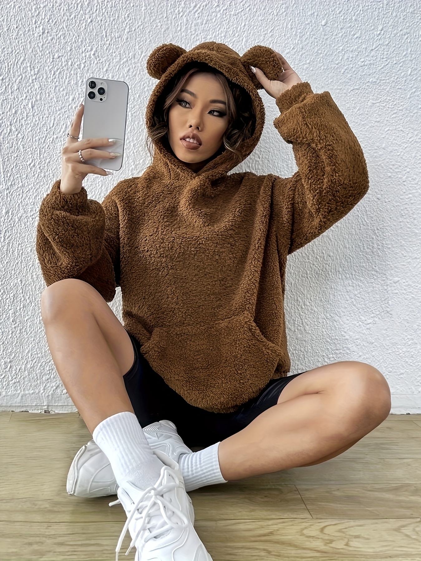 パーカー・フーディ TEDDY PRINT HOODIE teddy bear hoodie sold on Temu United States