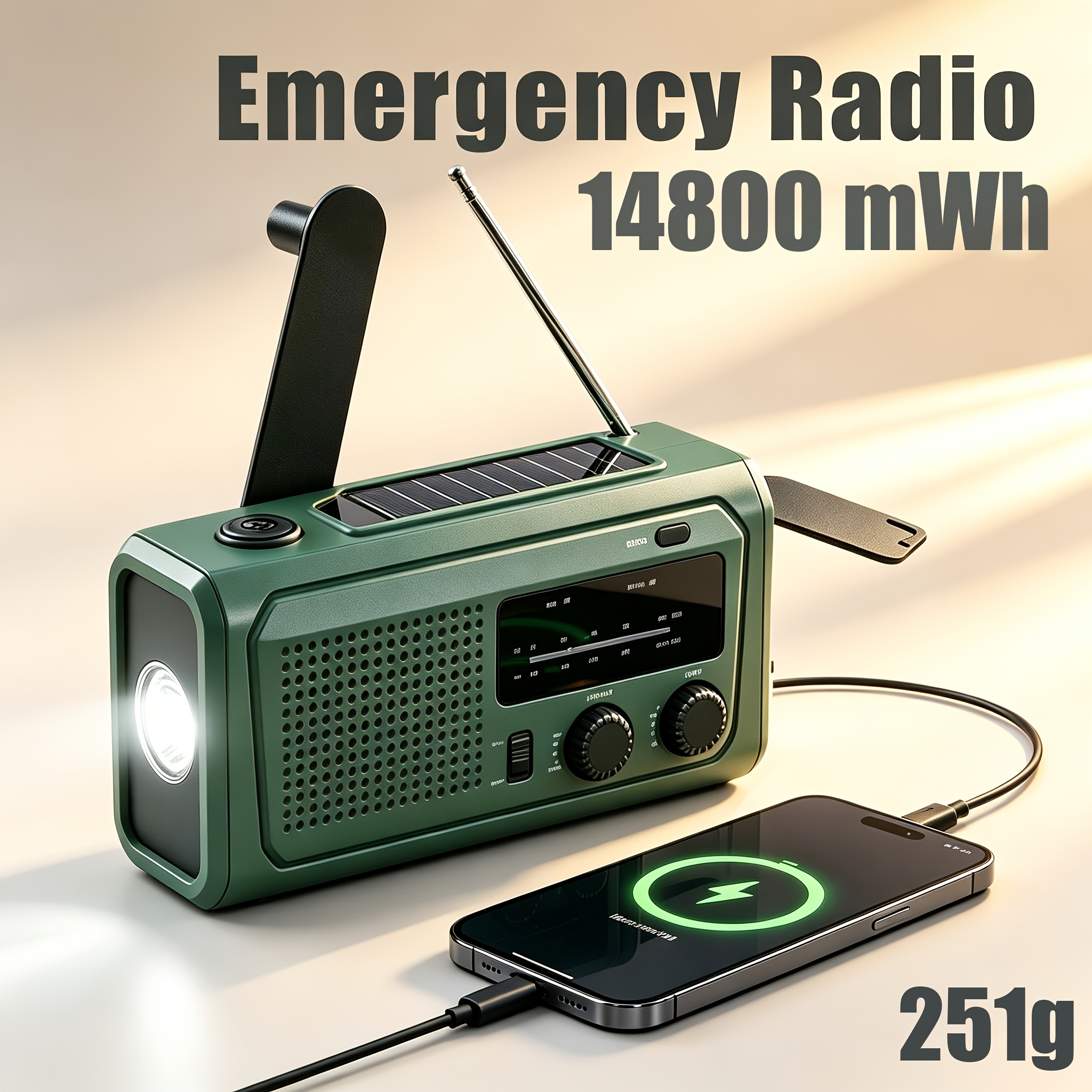 Image of Crank Radio With Solar & 4000mah/14800 Mwh Power Bank, Am/fm Emergency Radio, Usb- Phone Charge, Sos Alarm, Torch & Reading Lamp,, Portable For Camping