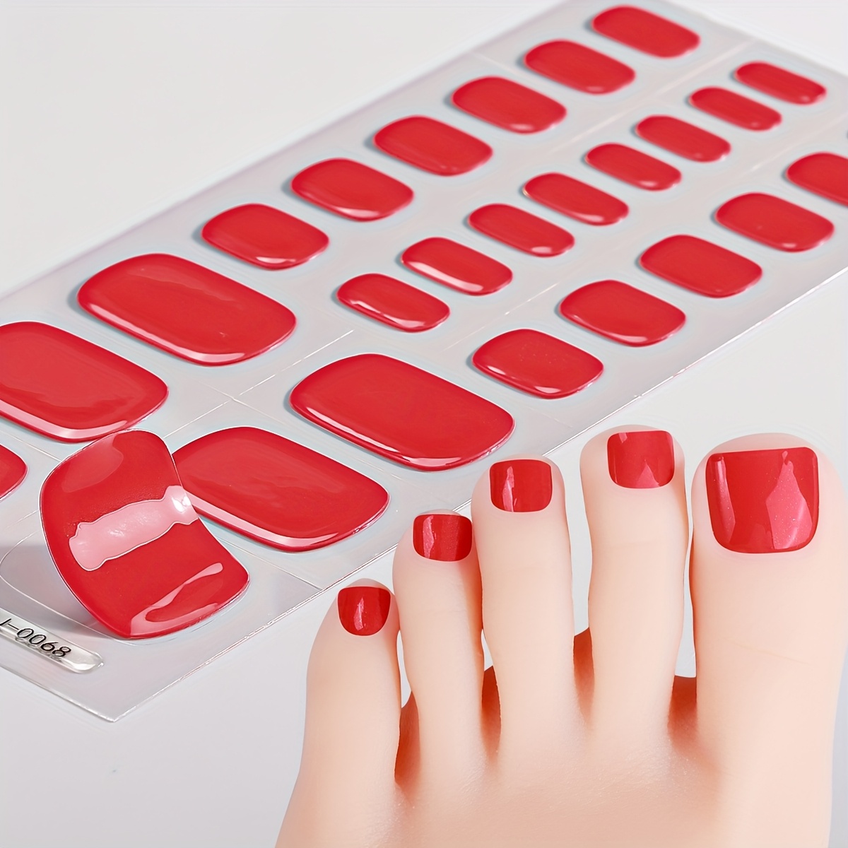 

26 Finger Gel Semi-cured Foot Nail Stickers, Classic Solid Color, Classic Red, Classic, Super , Nail Stickers That Need Uv Curing, Super Good Texture, High-end Product, Suitable For Women And Girls