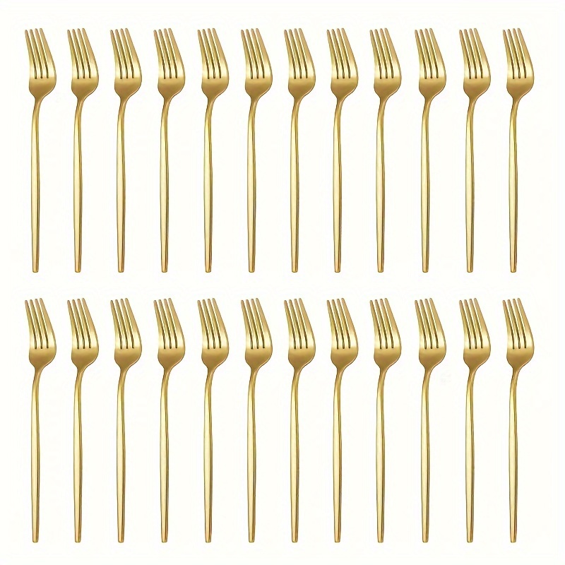 

6pcs/24pcs Golden Stainless Steel Dinner Fork Set, Premium Durable Polished Mirror Dinner Fork, Can Be Used For Steak, Salad, Suitable For Home, Kitchen, Gathering And Restaurant (8.5inch)