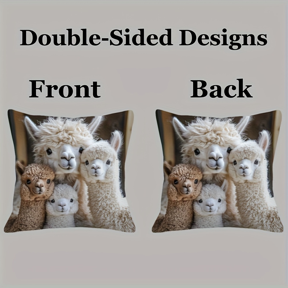 1pc, Alpaca Family Theme Pillowcase, Double-sided 4 Alpaca Design Pattern Cover, For Sofa Terrace And Porch | Outdoor, Bedroom And Living Room Decoration, 18*18 Inches, No Pillow Insert
