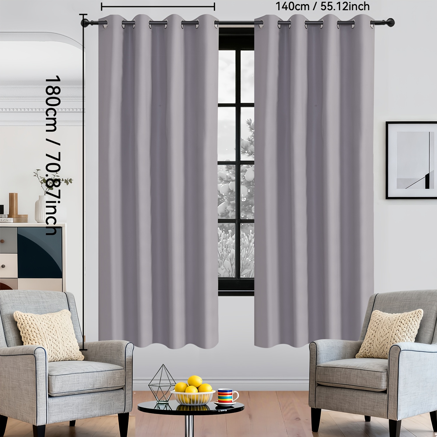 TEMU Lot de 2 rideaux occultants thermiques pour salon et chambre, à œillets avec doublure thermique, protection intégrale de l'intimité, efficaces