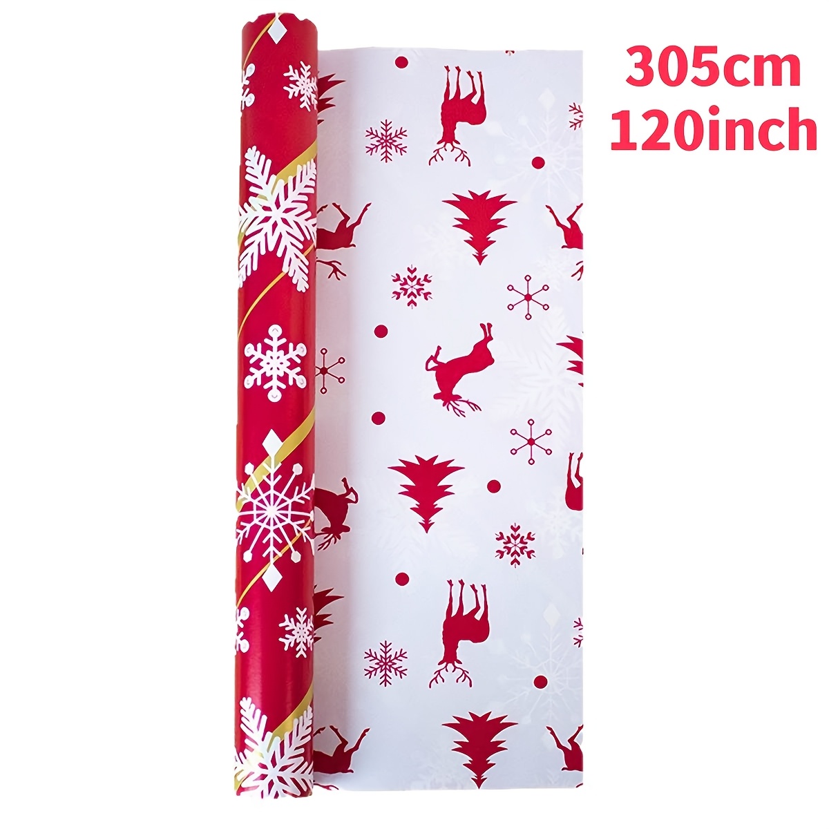 TEMU 1 Roll 305/1000cm Double-sided Christmas Snowflake Wrapping Paper, Reindeer Pattern, Suitable For Christmas Women And Girls' Gifts, Birthdays,