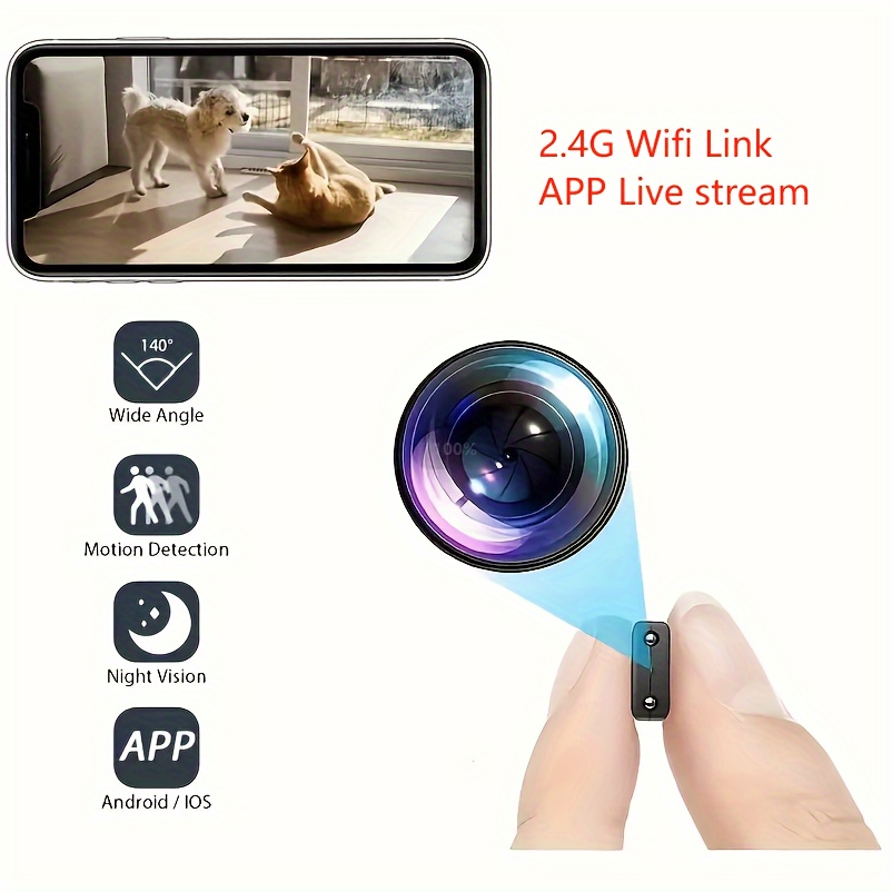 Mini cámara A9 de 32 GB Alta definición 1080p Wifi inalámbrico Vigilancia  doméstica inteligente Soporte de cámara IP Visión nocturna y detección de  movimiento