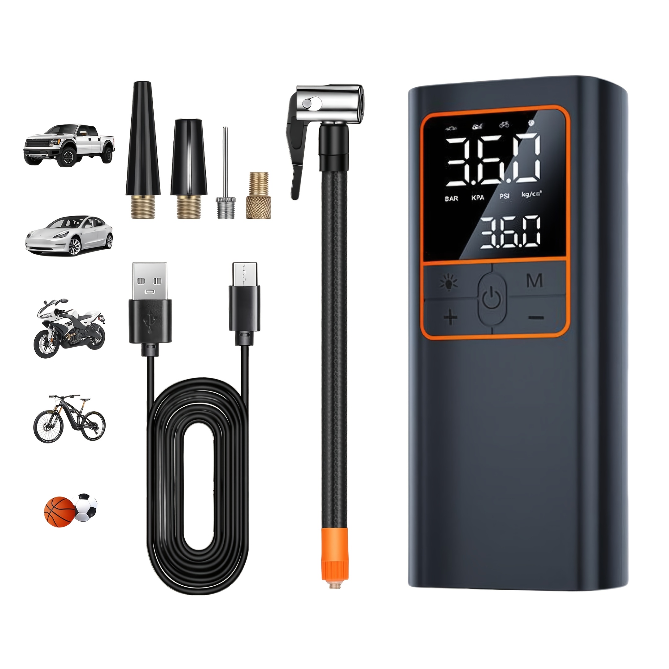 TEMU Tire Inflator Portable Air Compressor- 150psi & 20000mah Cordless Air Pump With Digital Tire Pressure Gauge, Accurate Dual Lcd Display & Led