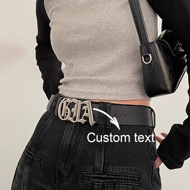 TEMU Custom Text Belt Buckle Personalized Letter Belt Buckle (without Belt) Stainless Steel Material Unisex Fashion Trends Suitable For Everyday Wear