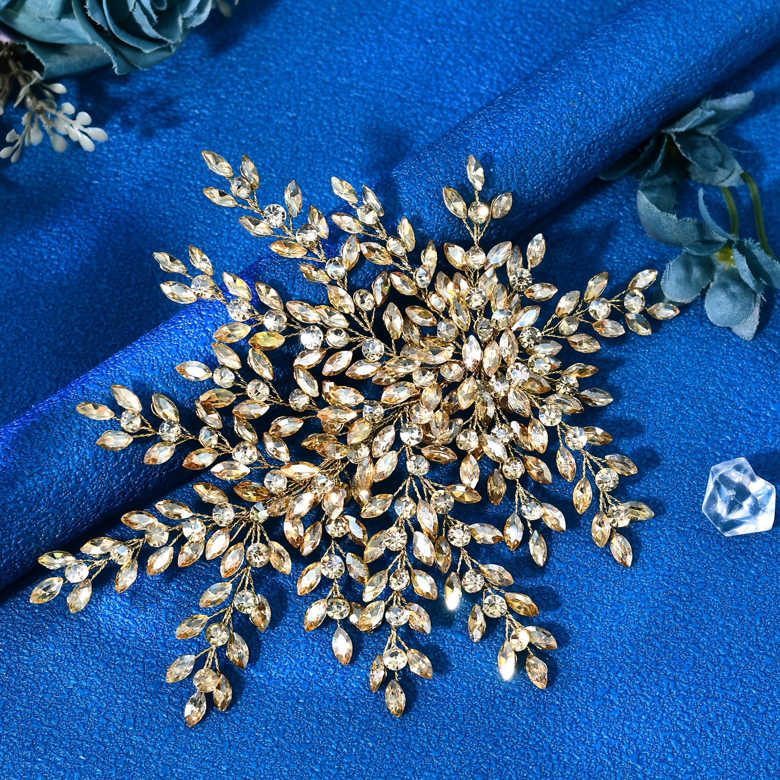 Rhinestone-Encrusted Foliage-Style Bridal Headpiece