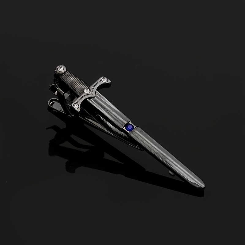 TEMU A Customizable Engraved Stylish Stainless Steel Sword-shaped Tie Clip - Black, A Trendy And -garde Accessory For Formal Wear.