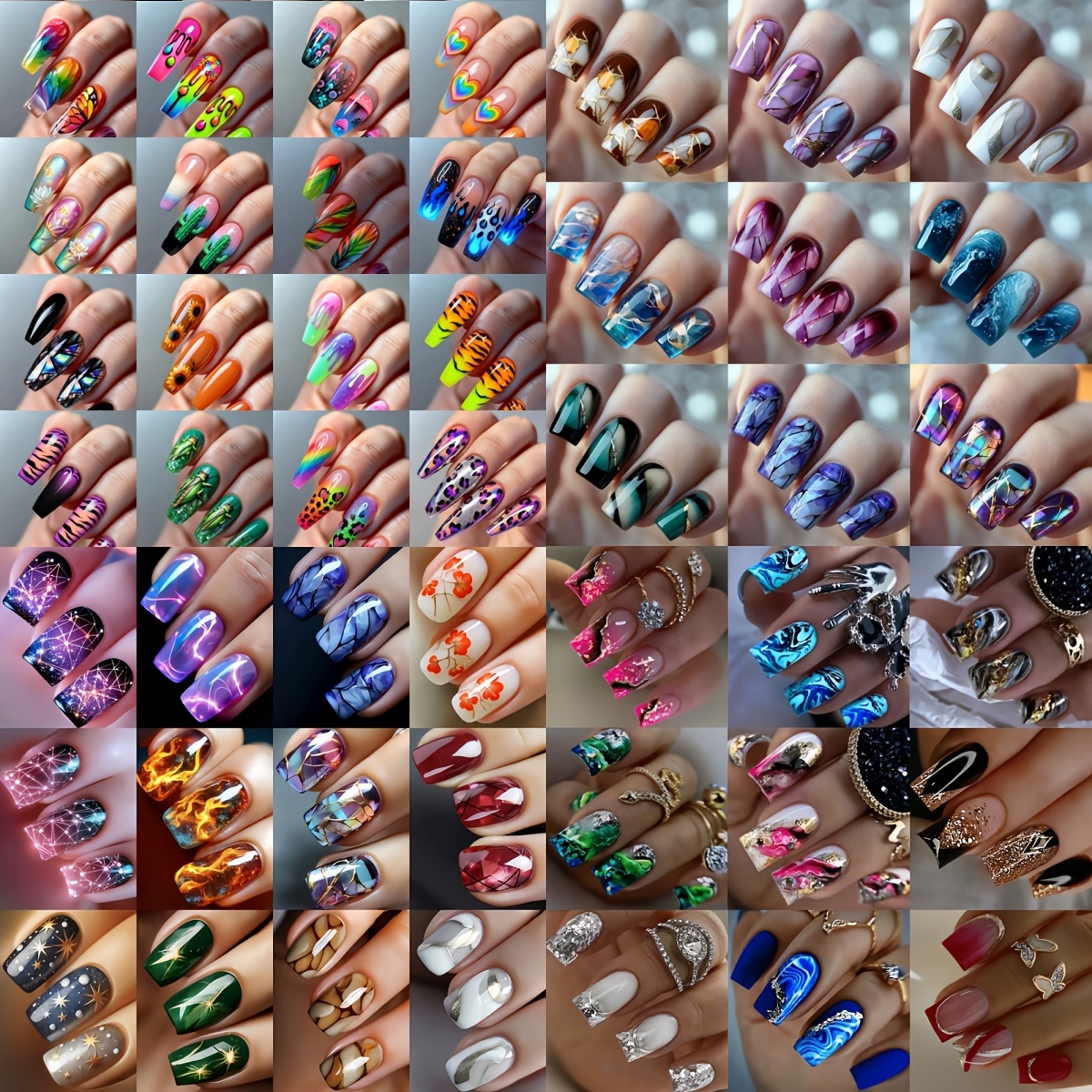 TEMU 216pcs Of Wearable Nail Art . Gradual Stripe, Flower, Star, Leopard Print, Glittery Powder Smearing, Detachable Fake Nails. Simple And