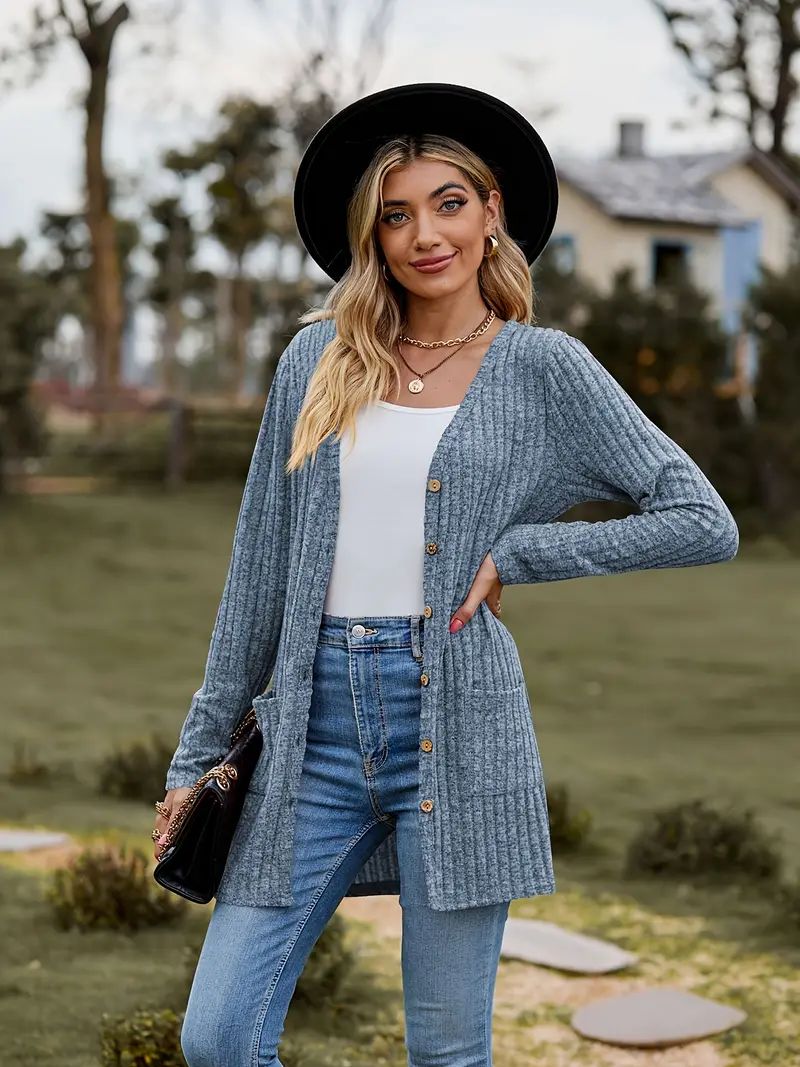 Casual Street Solid Color Buttons V Neck Cardigans Casual Street Solid Color Buttons V Neck Cardigans