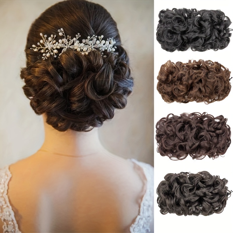 retro hairstyle elegant messy bun hairpiece for women   curly   scrunchie with elastic rubber band high temperature synthetic fiber fluffy and tousled updo wrap   bridal and everyday styles hair accessories
