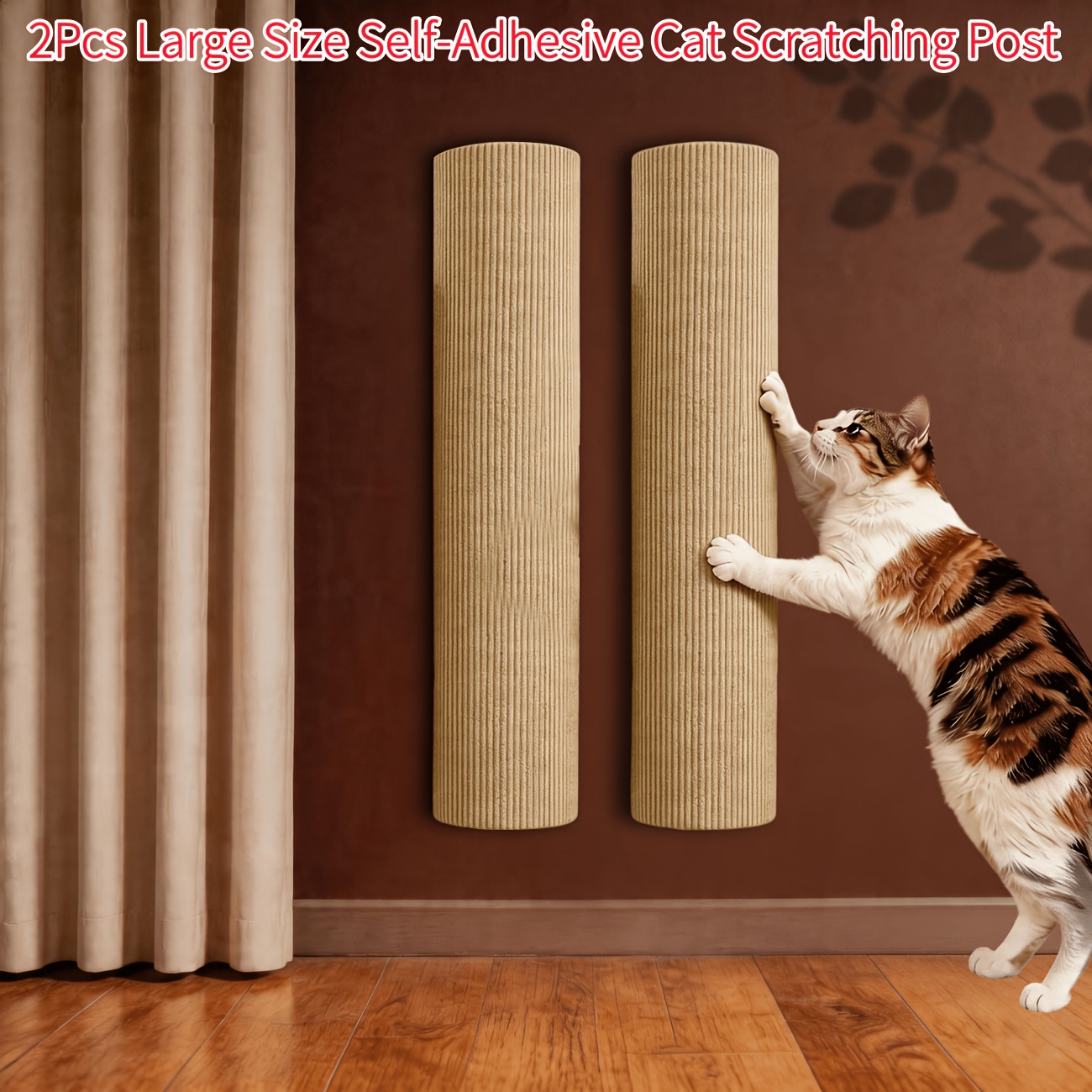 TEMU 2pcs Large Size Or 2pcs Small Size Self-adhesive Cat Scratching Post Cat Climbing Frame No Drilling No Wall Damage Kitten Climbing Platform Cat