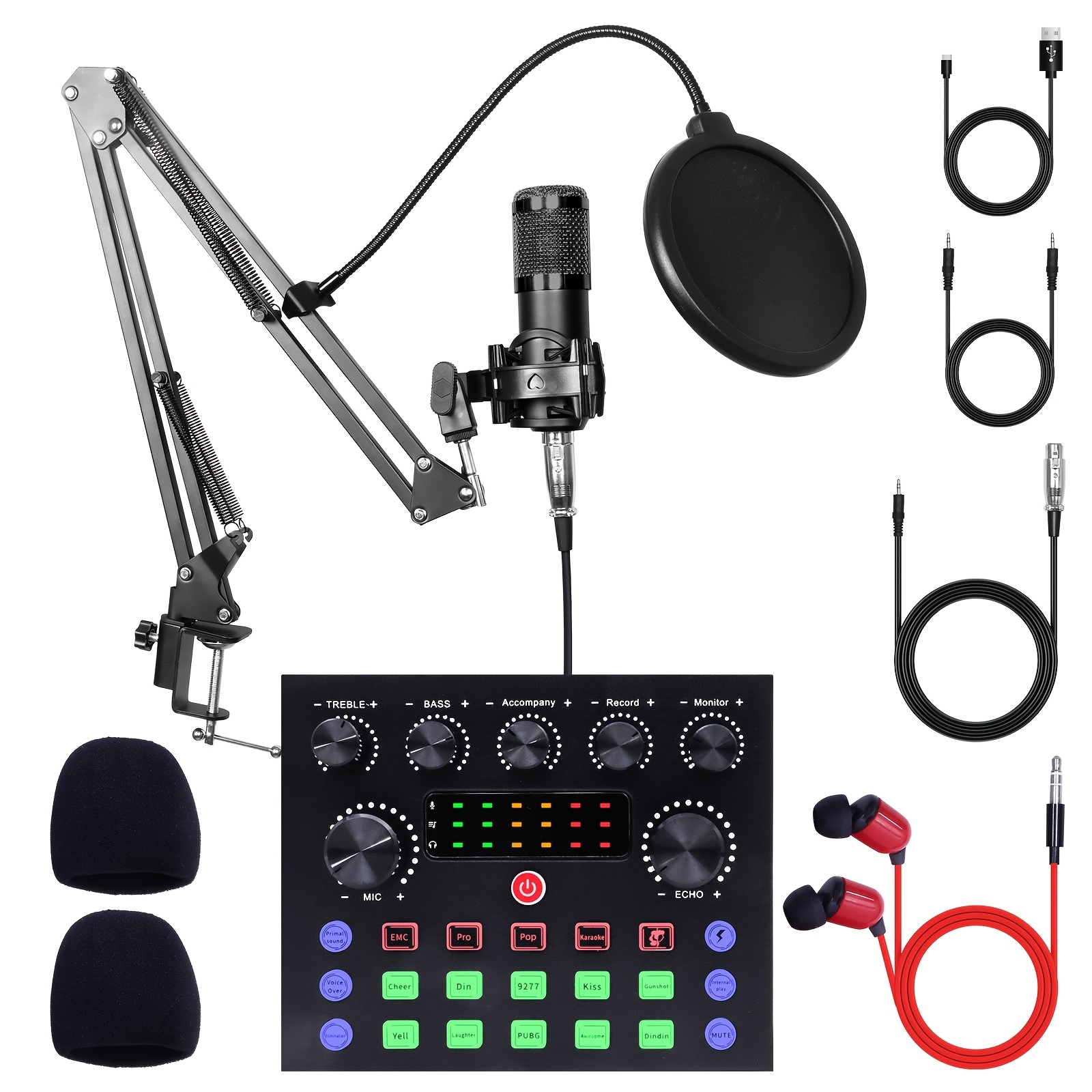 TEMU Podcast Equipment Bundle - Audio Interface, Live Sound Card, & Earphone, Perfect For Recording, Broadcasting, Live Streaming