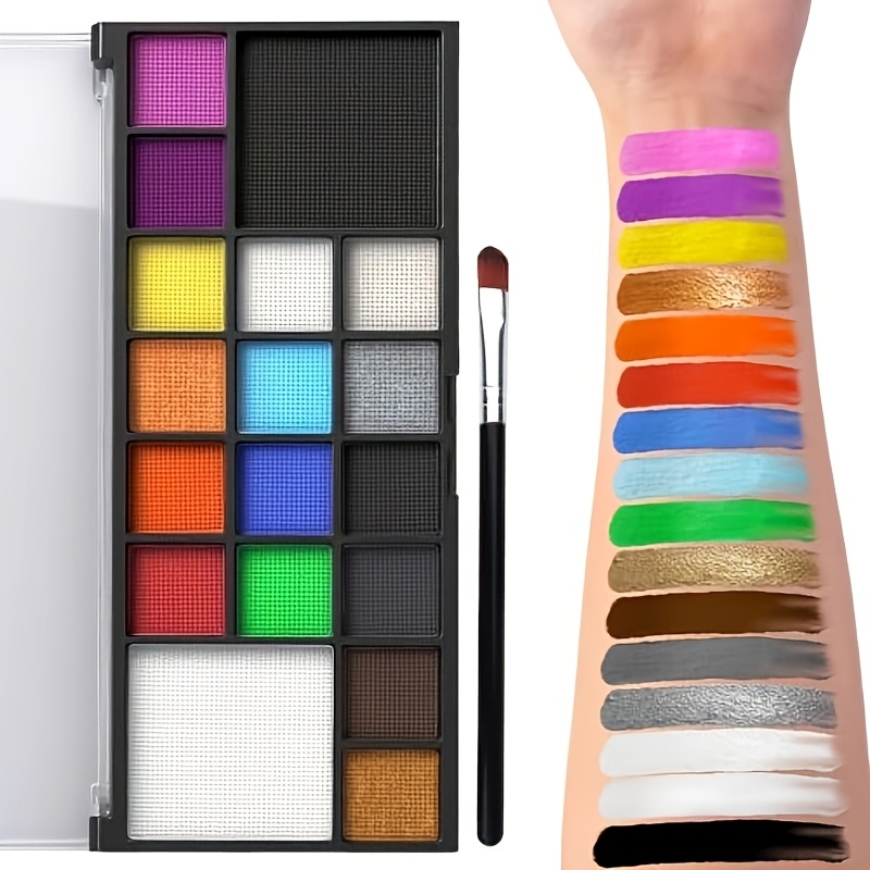 Image of 18-color Body Paint Set With Brushes, Halloween Makeup Party Body Paint Kit For Cosplay, Sports Events, And Cheerleading Makeup