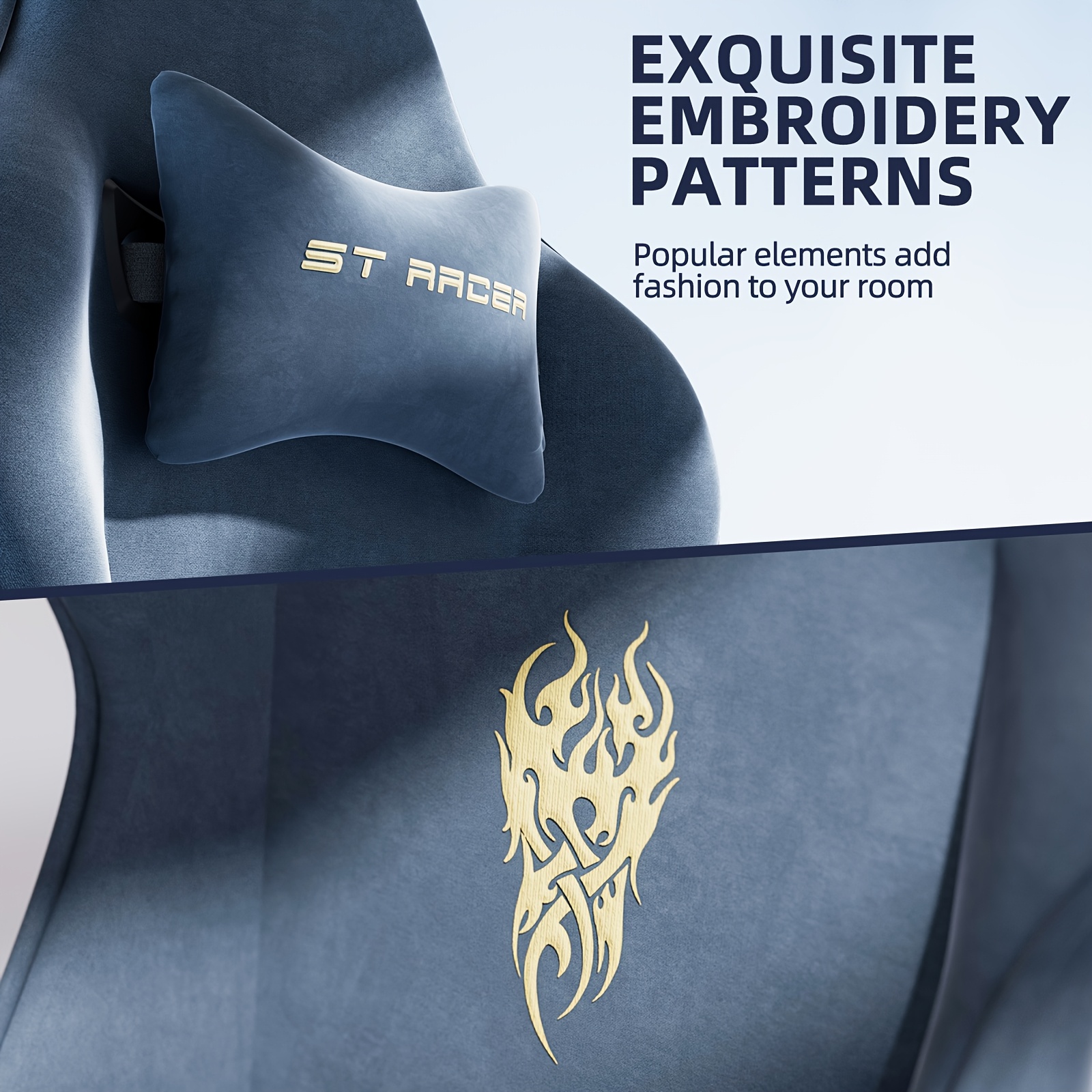 Velvet Fabric Gaming Chair, High Back Ergonomic Gamer Chair for Adult, Comfortable Video Game Chair with Footrest And Massage Lumbar Cushion