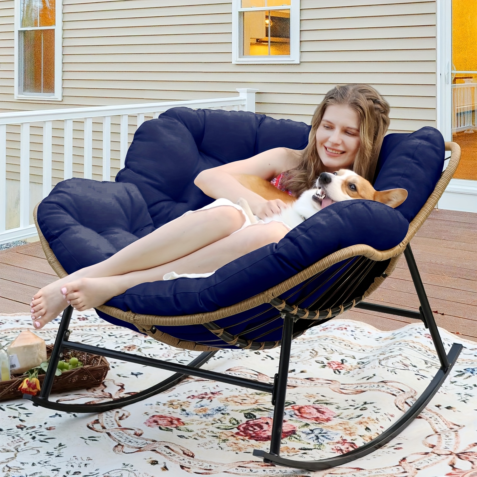 thickened large rocking chair cushion replacement egg Temu