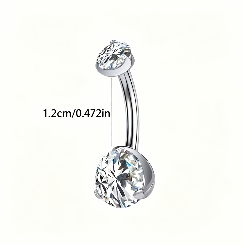 TEMU 1pc 14g G23 Titanium Belly Button Ring Hypoallergenic Implant Grade Synthetic Zirconia Navel Piercing Women's Belly Button Stud Women' For Daily