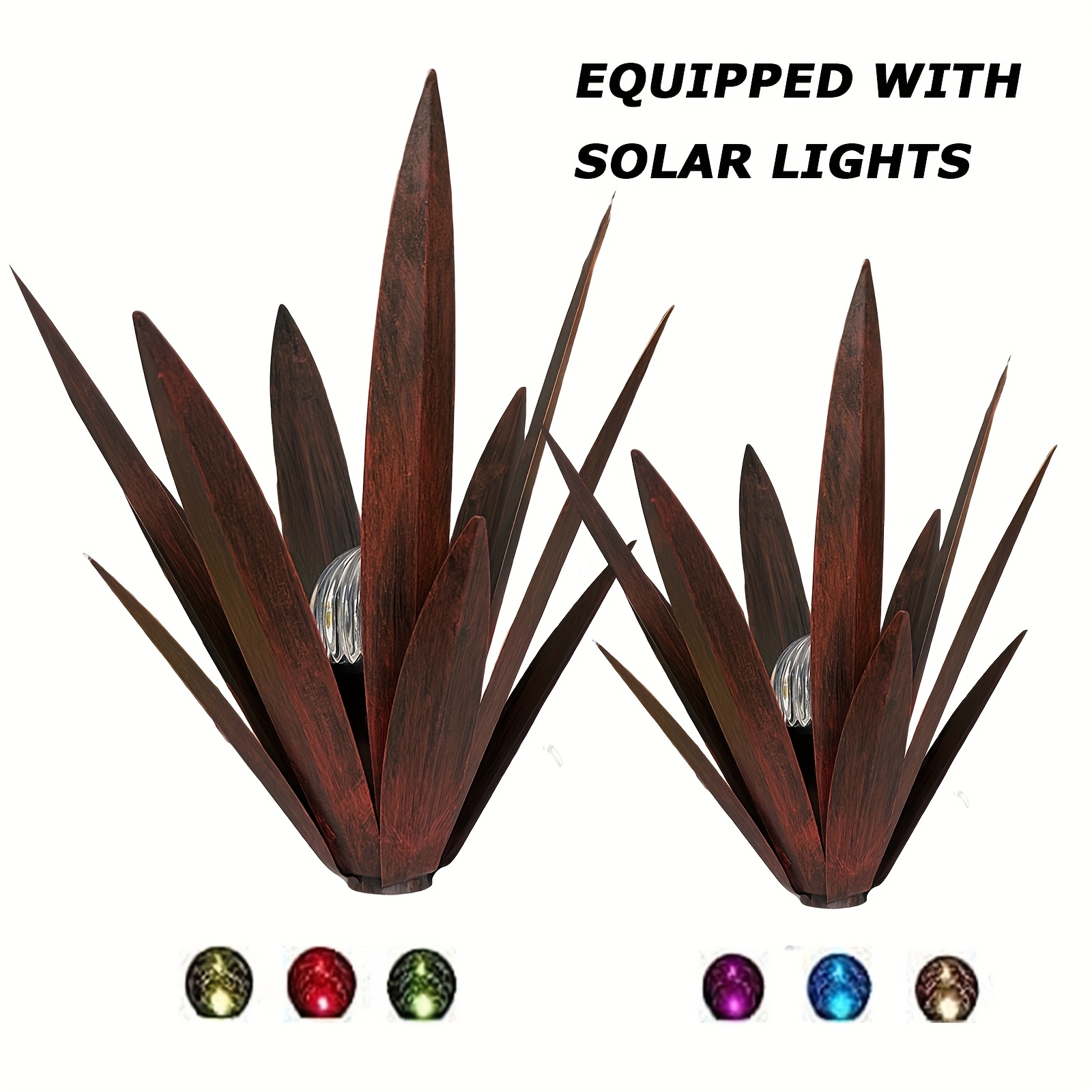 set 2 metal agave solar lights outdoor use ideal plant home - Temu