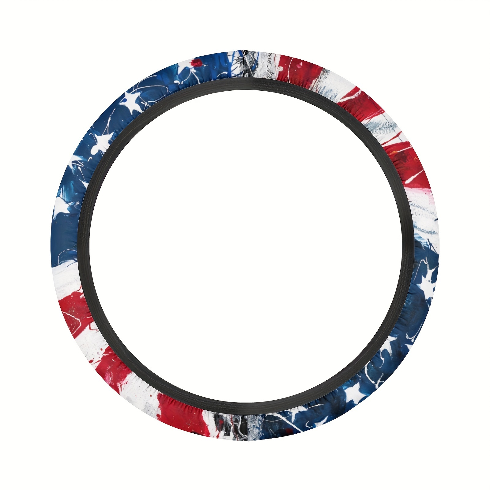 Image of Patriotic American Flag Steering Wheel Cover - Vintage Watercolor Design, Polyester, No - Perfect For & Car Interior Decor