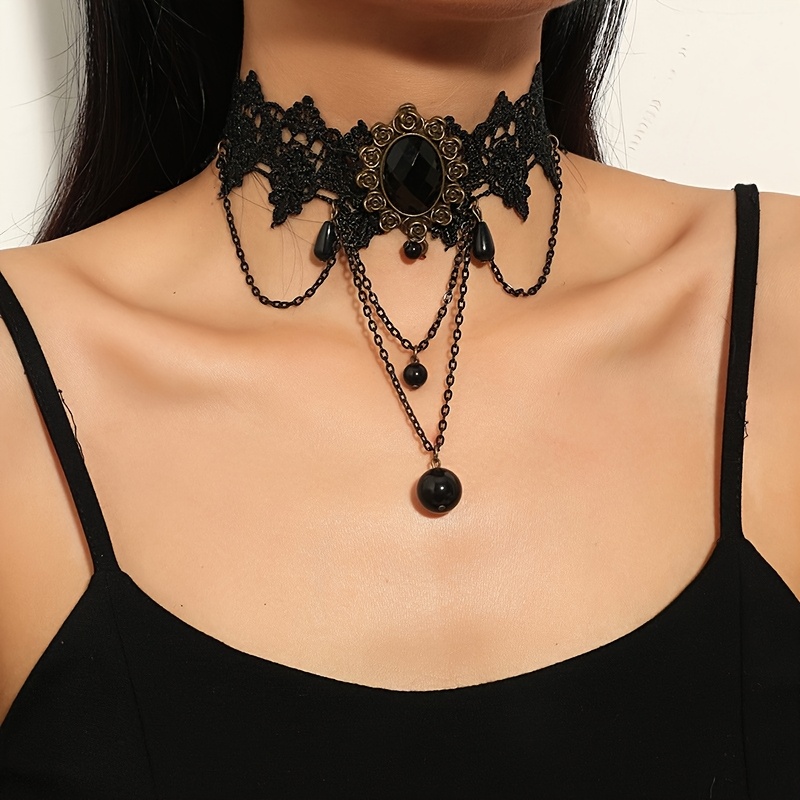 

1pc Gothic Lace Choker Necklace For Women, Sexy Synthetic Birthstone, Plastic Mosaic, Party & Music Festival Accessory, Mardi Gras Day-themed, Carnival/mardi Gras/masquerade