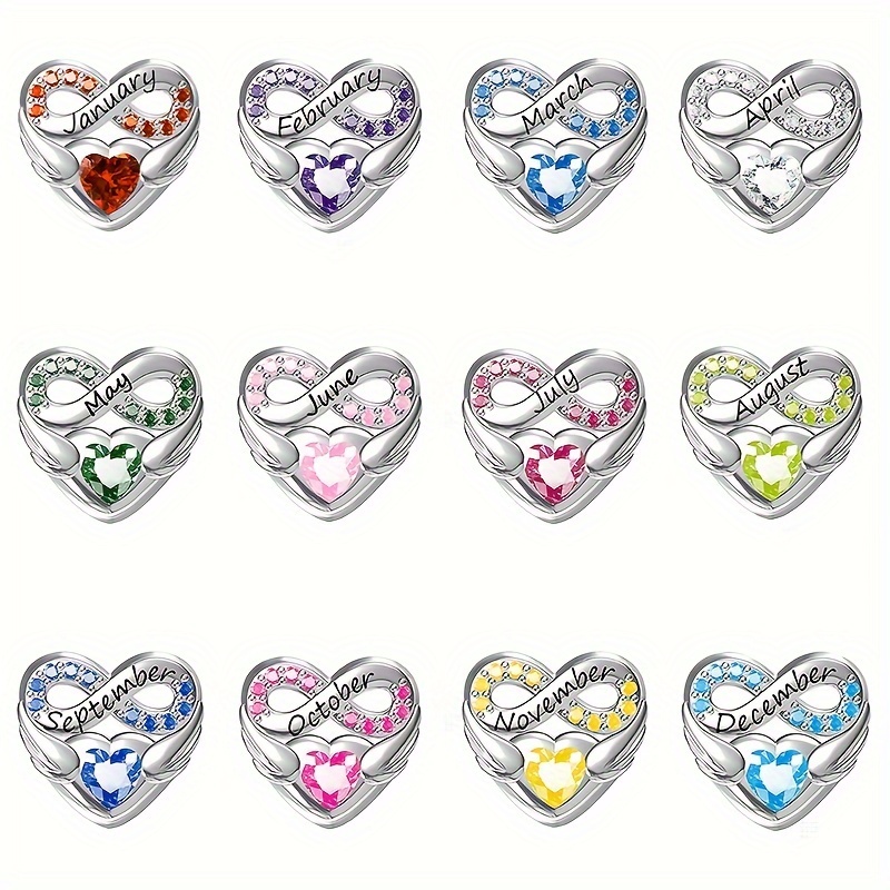 

925 Sterling Silver Plated Copper Birthstone Heart Charms, New Design Beads For Original Charm Bracelets, Women's Jewelry Diy Birthday Valentine's Day Gift