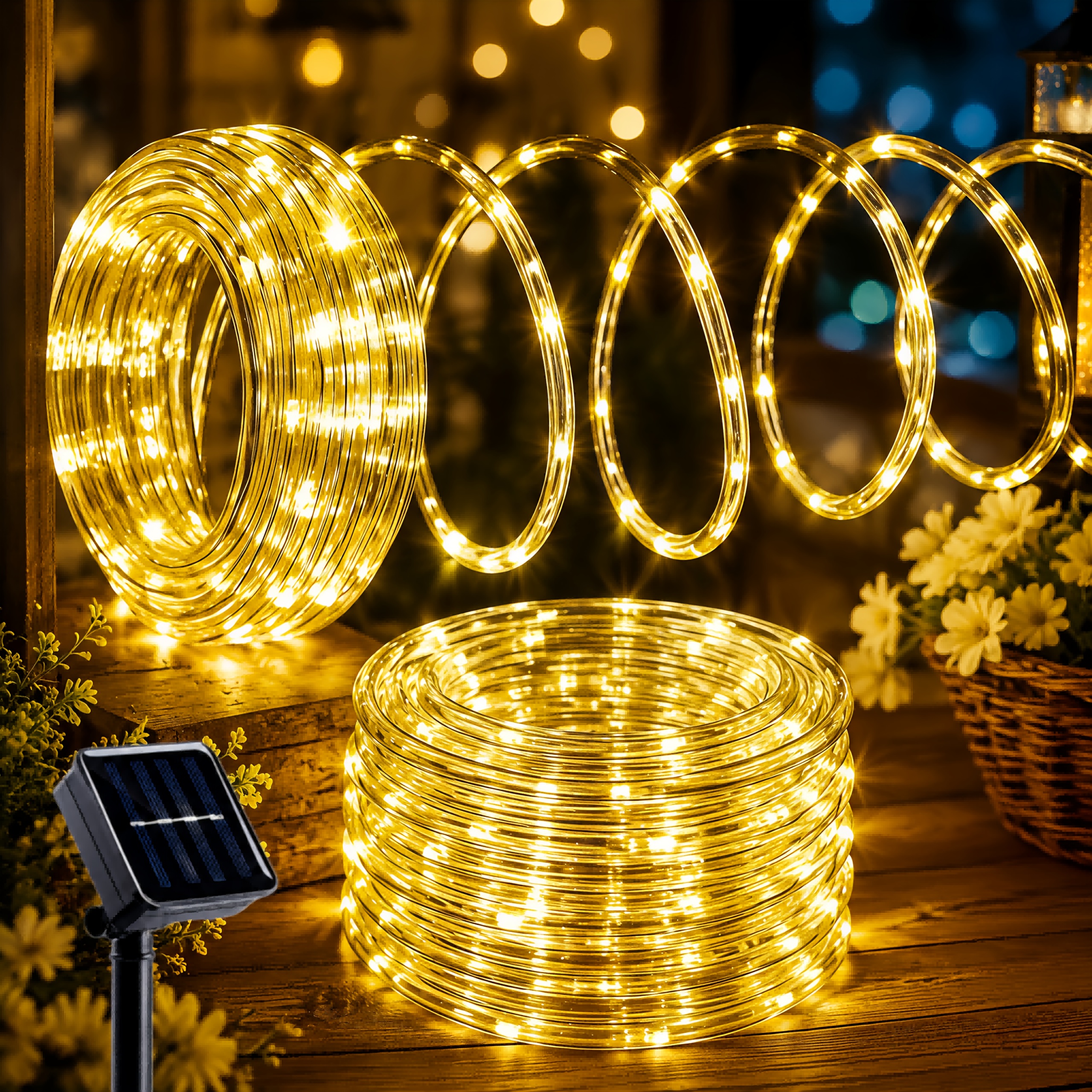 TEMU Un Artesanía con Decoración de Mágico, Lámpara de con Manguera de Tubo de Energía Solar, 8 Funciones de Iluminación Diferentes, IP65 Adecuada
