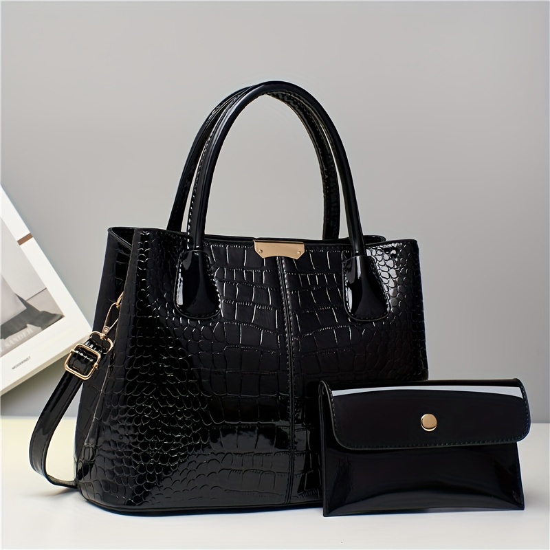 

Crocodile-embossed Tote Bag For - Spacious, Shoulder & Handbag , Zip - For Mom