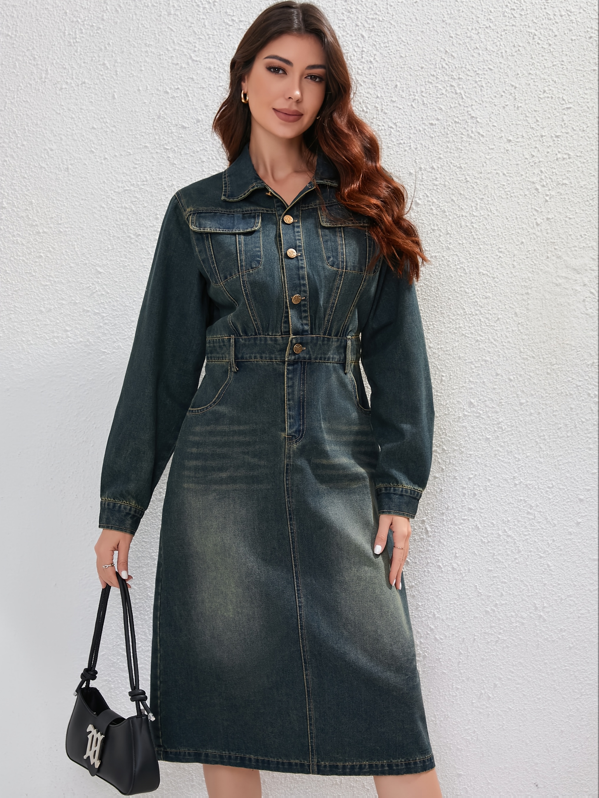sachin and babi light blue dress Cotton Casual Denim Dress for Women with Natural Waistline and Short  Flutter Sleeves, Mid-Calf Length, Pullover Closure, Hooded Turn-down Collar  from Dhgate Basic & Casual Dresses