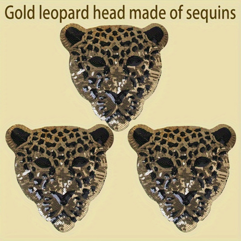 

3-pack Embroidered Sequin Leopard Head Iron-on Appliqué Patches For Clothing And Bags Decoration