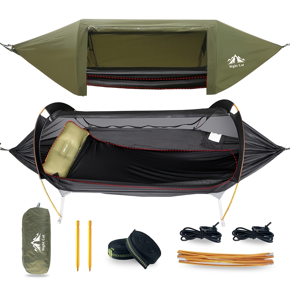 Image of 1 Person Hammock With Net (with Sleep Pad Storage Room) For Hiking Camping In Garden Backyard Wild Lightweight Capacity, Without Battery
