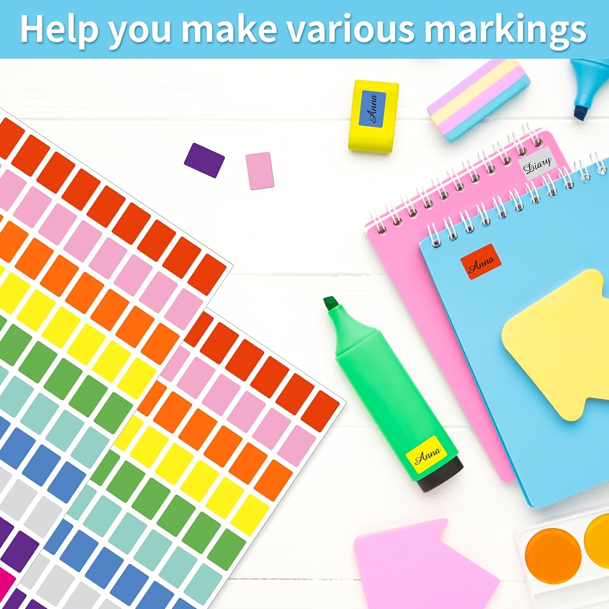 5 Sheets of 500pcs Colorful Square Classification Stickers for Organization