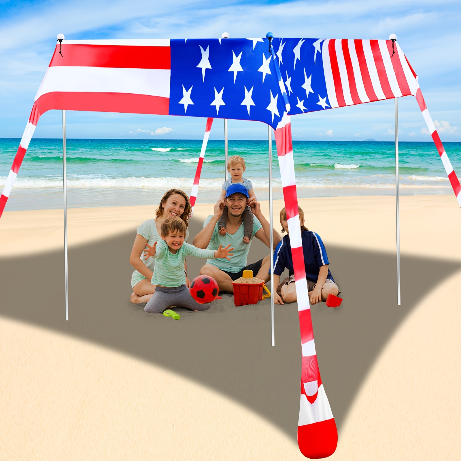 

Beach Tent Canopy Sun Shelter 10 X10 Ft American Flag Camping Sun Shelter Portable Windproof Easy Set Up Beach Canopy Sunshade With Sandbags For 4th Of July Outdoor Backyard Fishing Camping