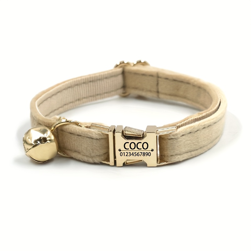 TEMU [customized] 1pc Personalized Fashion Velvet Cat Collar With Engraved Id Tag - Laser Engraved Name And Phone Number Cat Id Tag, Soft Comfortable