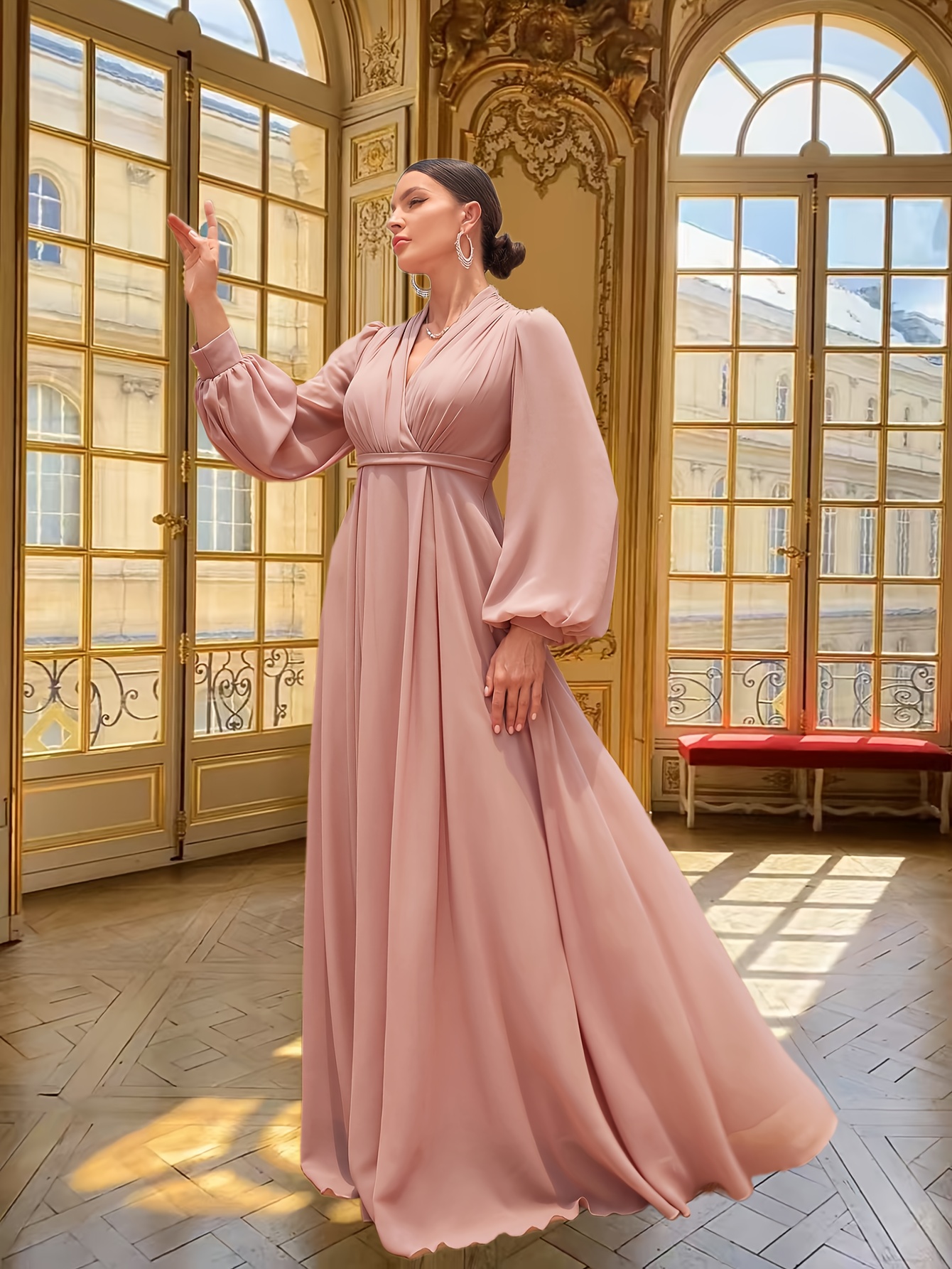 white christmas dresses Romantic Long Lantern Sleeves Split Tulle Bridesmaid Dresses with Chai