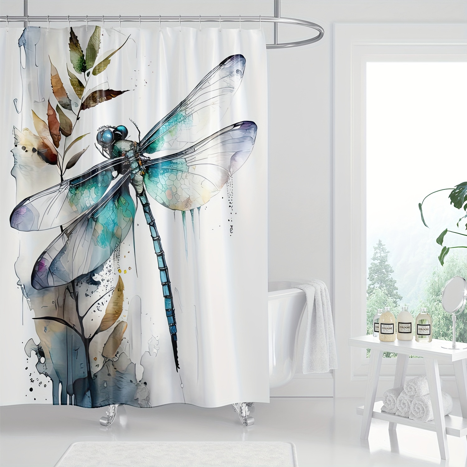 

1pc Dragonfly Pattern, Waterproof With Hooks, Bathroom Partition, Bathroom Accessories, Home Decor