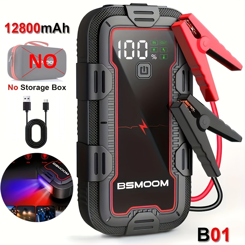 E-shop 12V Auto-Starthilfe, tragbare Auto-Starthilfe, 7500A Spitzenleistung, Autobatterie-Booster, Powerbank-Handy-Ladegerät, LED-Licht,