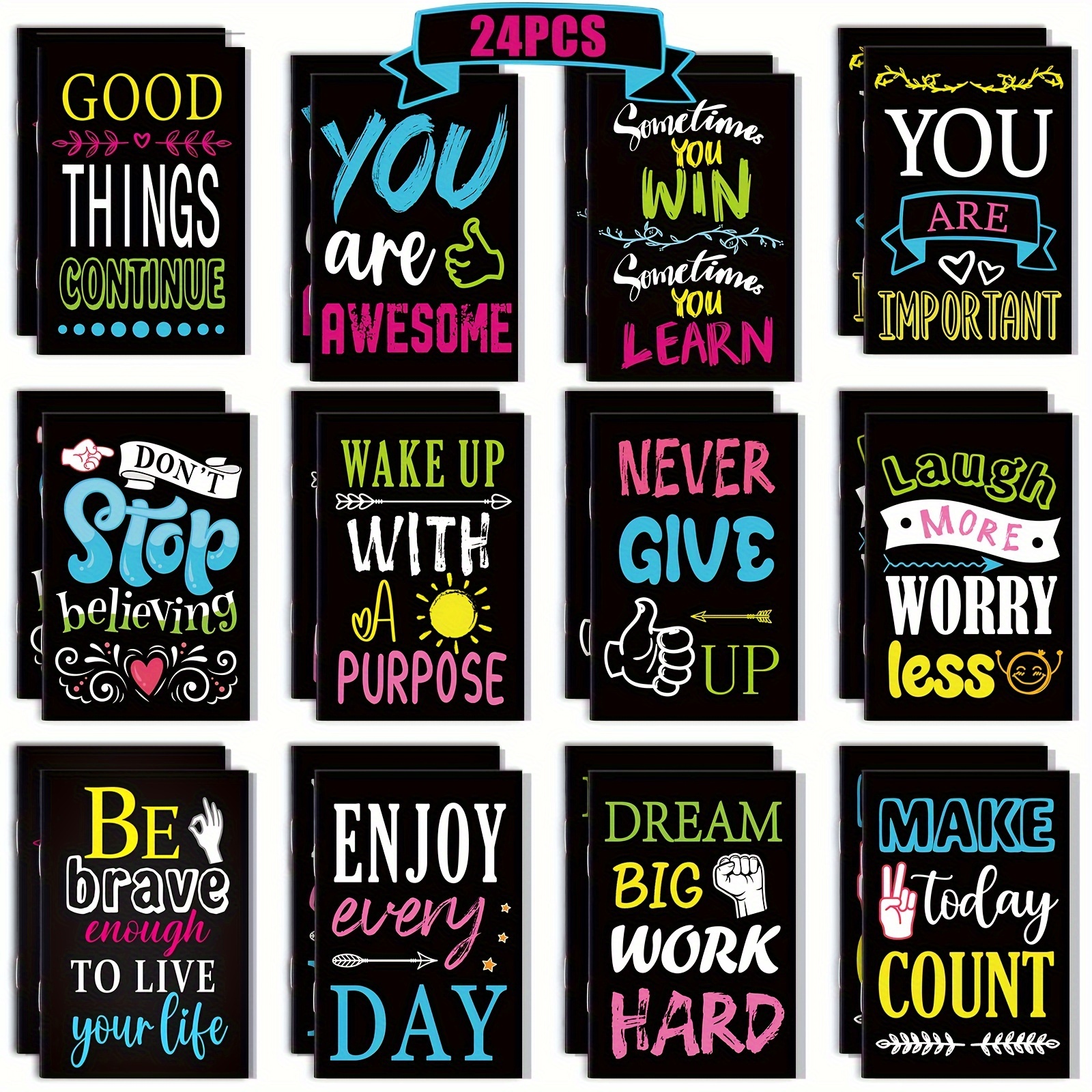 

24 Pack Mini Motivational Notebooks - Inspirational Journals Pocket Notepads For Birthday, Graduation, Appreciation Gifts, Office Party Favors - Paper, Universal Holiday, 14+ Years, 12