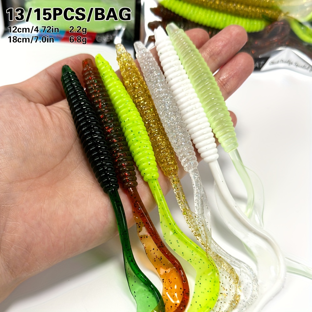 

13/15pcs Long Tail Soft Lure, Mixed Color Tail Swinging , Knife Tail Soft Worm Lure - Soft Worm Silicone Artificial Lure