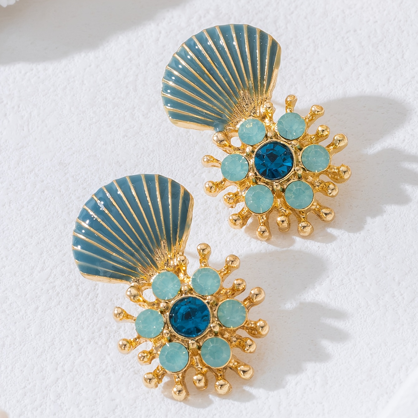 TEMU Boucles d'oreilles à clous bleues de , motif océanique de plage, vacances, , boucles d'oreilles scintillantes en pour femmes, tenue