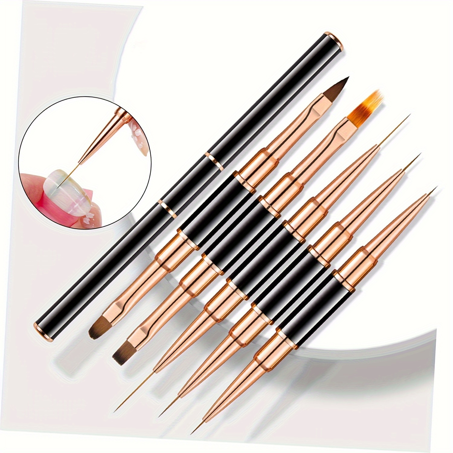 

5-piece Nail Art Brush Set - Double-ended, Thin Liner & Detailing Brushes For Gel Polish & Acrylic Designs, Odorless