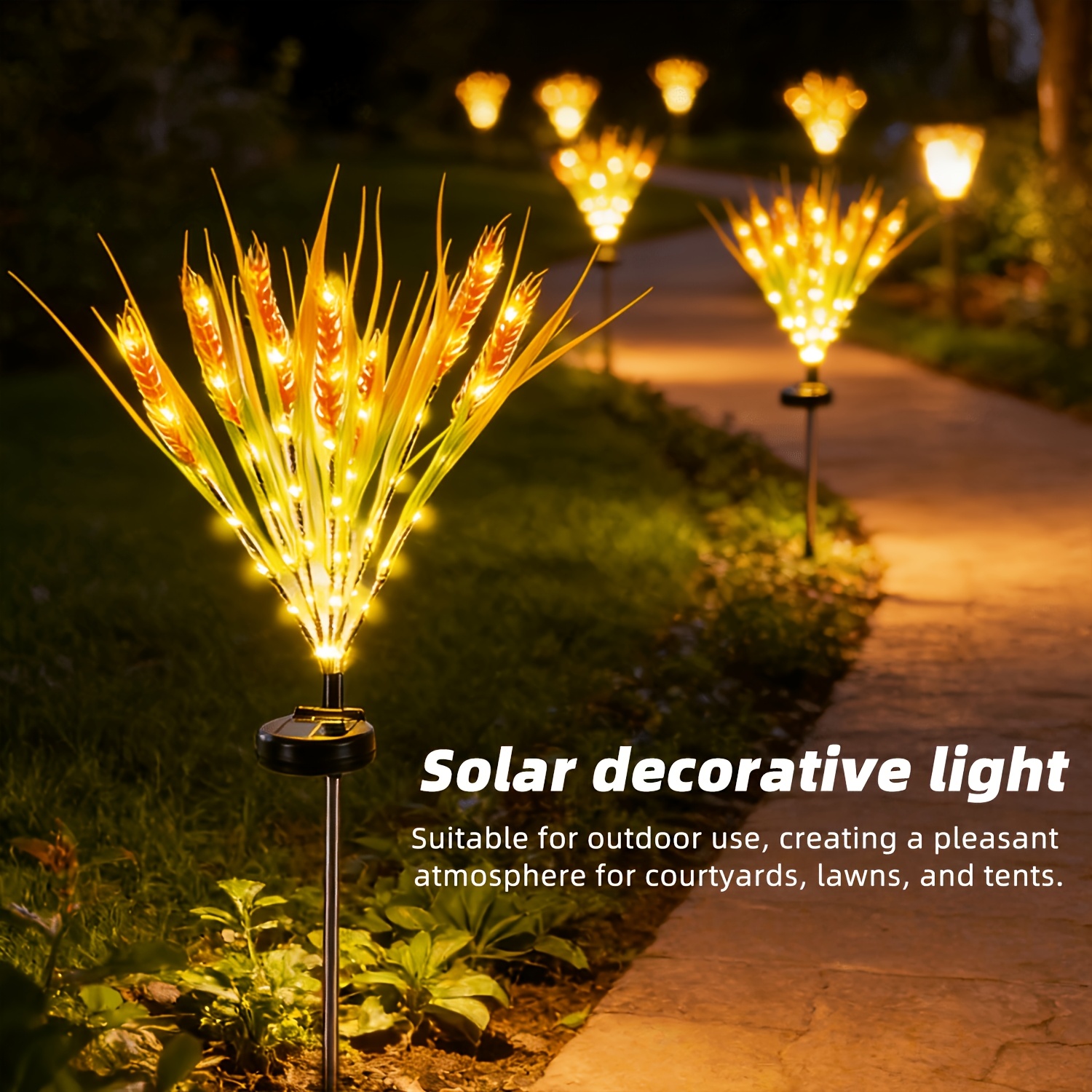 2 pack solar powered outdoor fairy lights 70cm smart wheat ear decorative lights 12 lighting     with a smart light sensor suitable for patios gardens     lawns christmas and wedding decorations Product details 1